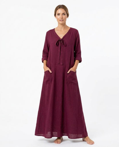 Nord Wear - Maron | Tie-Neck Long-Sleeved Maxi Dress Women