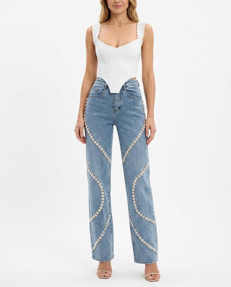 Nord Wear - Riken | Rhinestone-Embellished Straight-Leg Pants Women