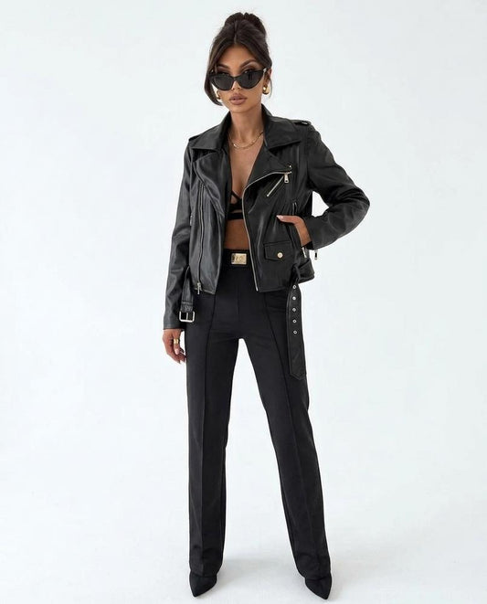 Nord Wear - Rolar | Asymmetrical Belted Leather Jacket Women