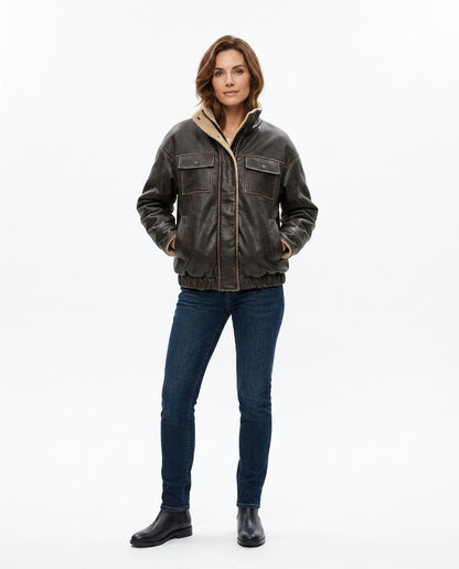 Nord Wear - Nodar | Padded High-Collar Leather Jacket Women
