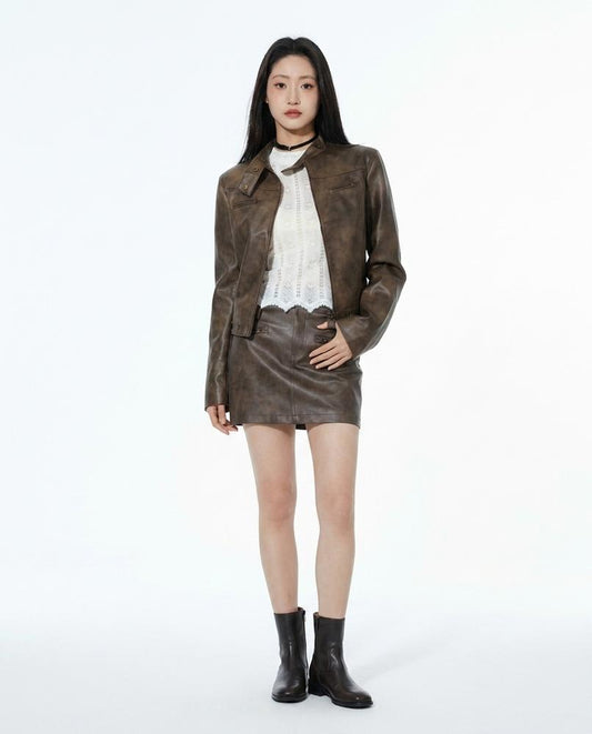 Nord Wear - Nolev | Cropped Stand-Collar Leather Jacket Women