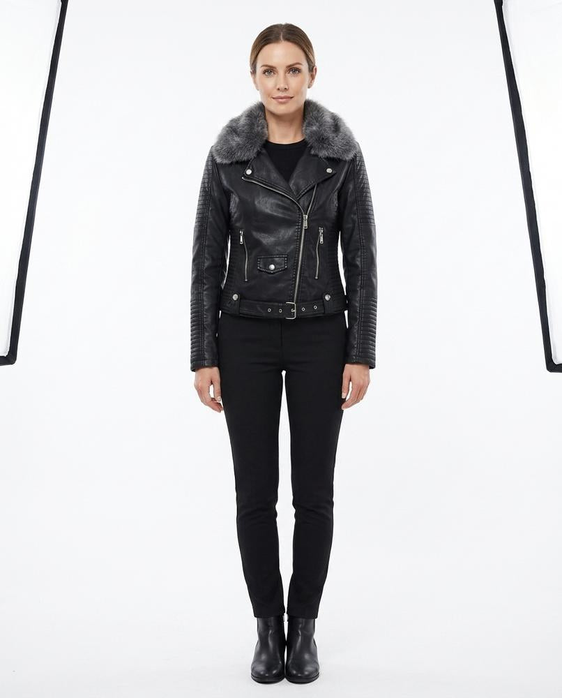 Nord Wear - Kaken | Faux-Fur Asymmetrical Leather Jacket Women