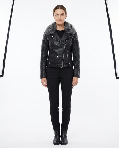 Nord Wear - Kaken | Faux-Fur Asymmetrical Leather Jacket Women