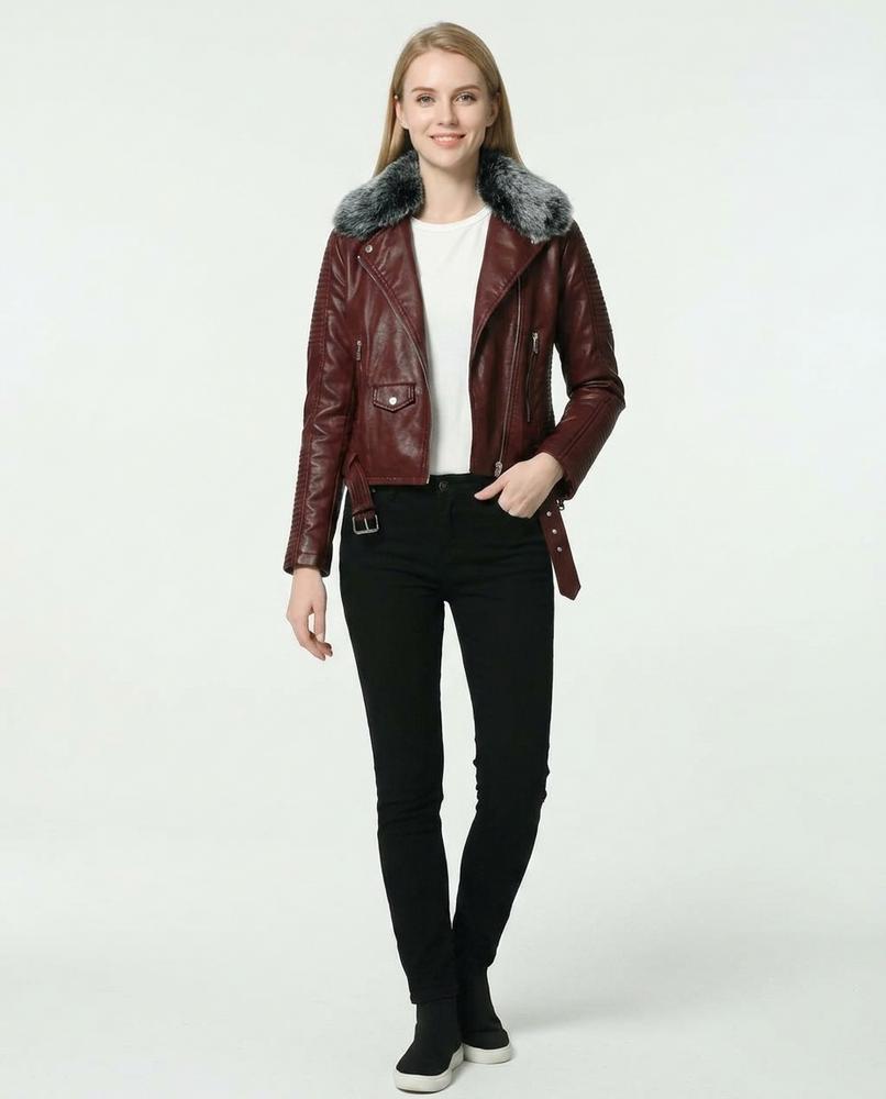 Nord Wear - Kaken | Faux-Fur Asymmetrical Leather Jacket Women