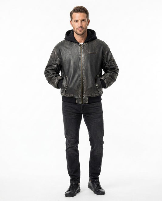 Nord Wear - Camir | Washed Hooded Leather Jacket Men