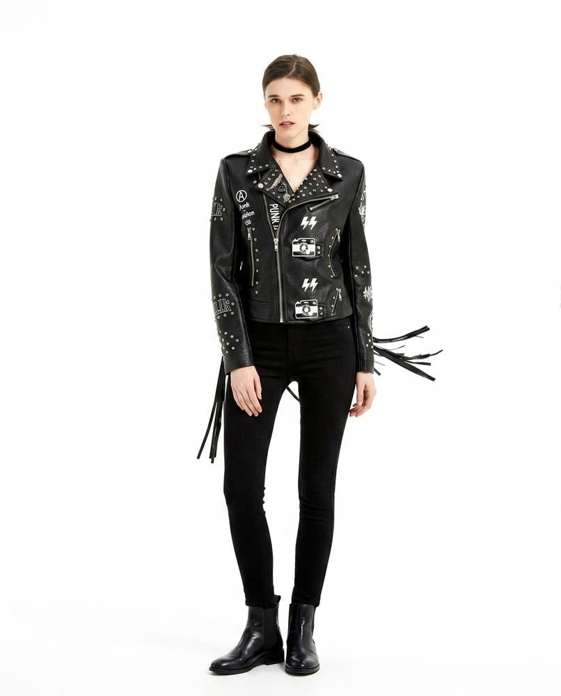 Nord Wear - Covar | Studded Printed Leather Jacket Women