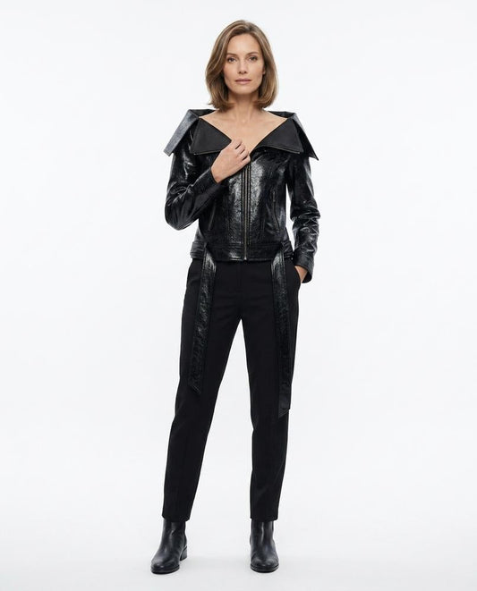 Nord Wear - Lalin | Patent Wide-Collar Leather Jacket Women