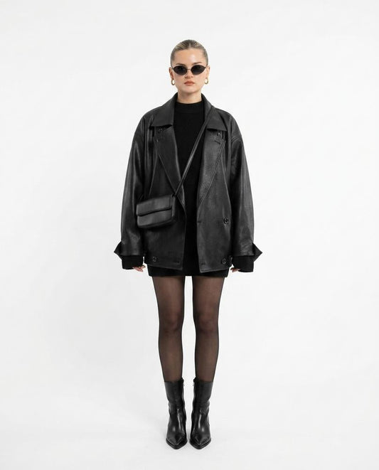 Nord Wear - Miser | Oversized Double-Breasted Leather Jacket Women