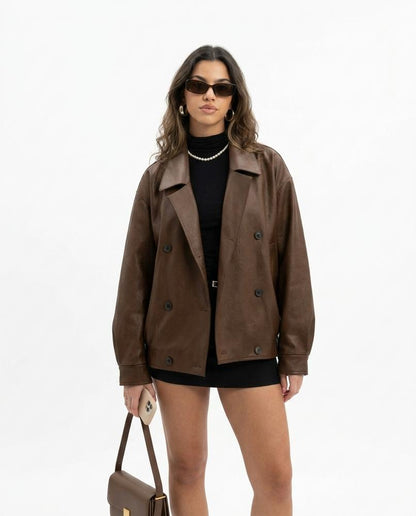 Nord Wear - Miser | Oversized Double-Breasted Leather Jacket Women