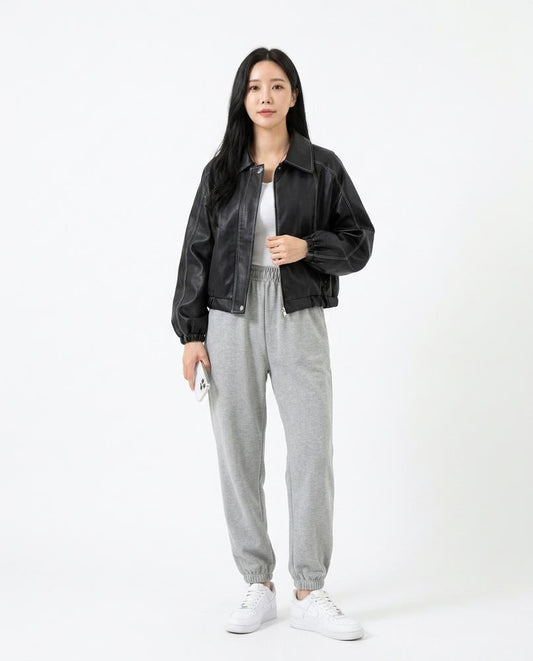 Nord Wear - Taram | Contrast-Stitched Zip-Up Leather Jacket Women