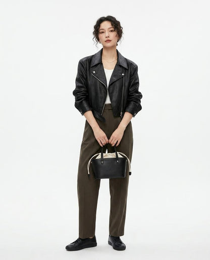 Nord Wear - Niram | Asymmetrical Cropped Leather Jacket Women