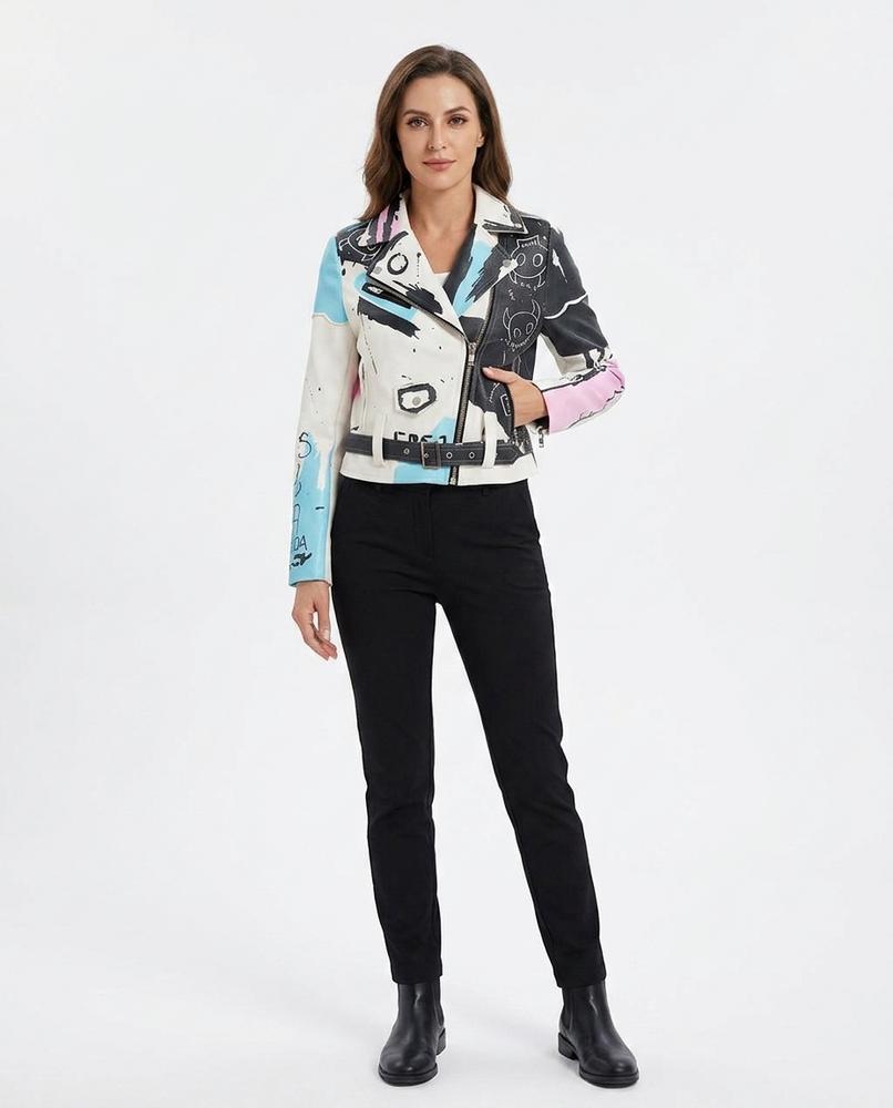 Nord Wear - Catir | Printed Belted Leather Jacket Women