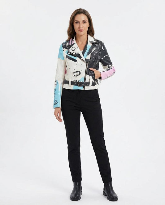 Nord Wear - Catir | Printed Belted Leather Jacket Women