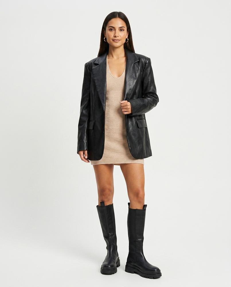 Nord Wear - Mamir | Faux Leather Single-Breasted Blazer Women