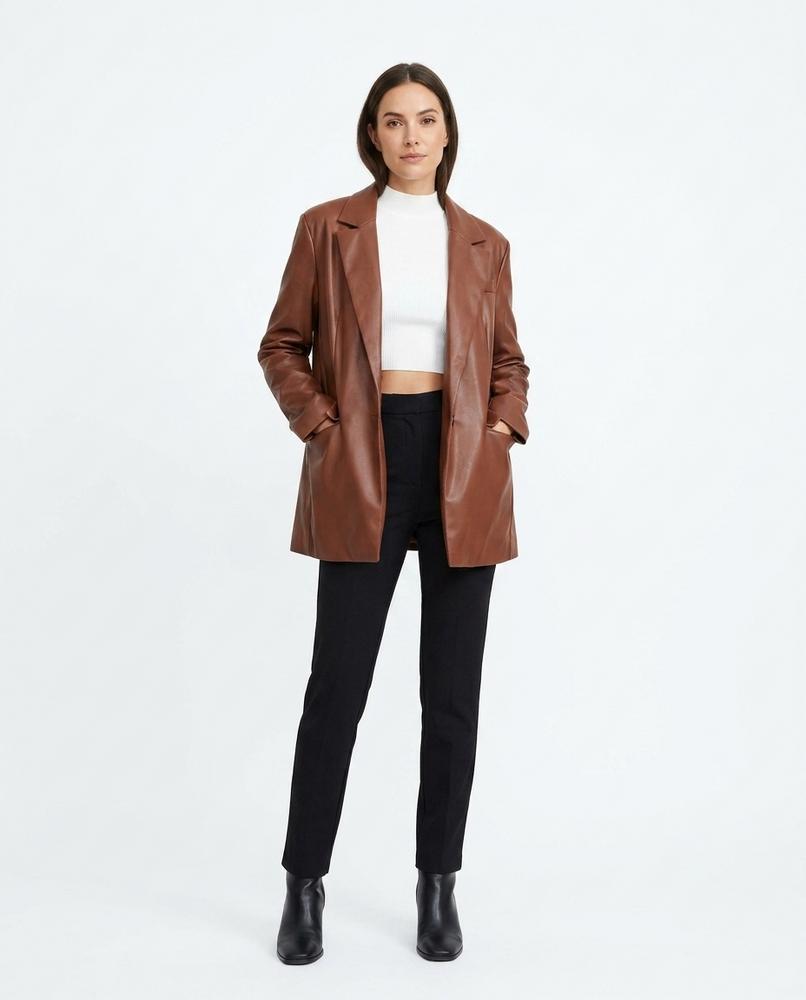 Nord Wear - Mamir | Faux Leather Single-Breasted Blazer Women