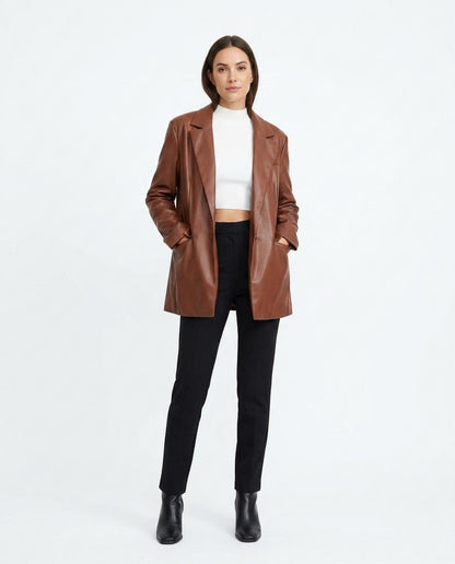Nord Wear - Mamir | Faux Leather Single-Breasted Blazer Women