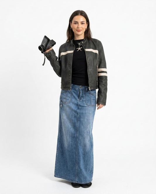 Nord Wear - Alnav | Striped Zip-Up Leather Jacket Women
