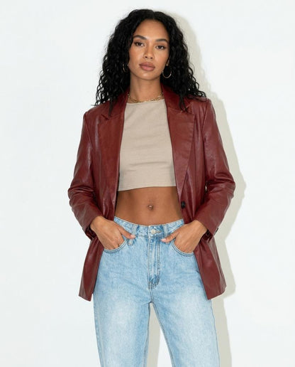 Nord Wear - Mamir | Faux Leather Single-Breasted Blazer Women