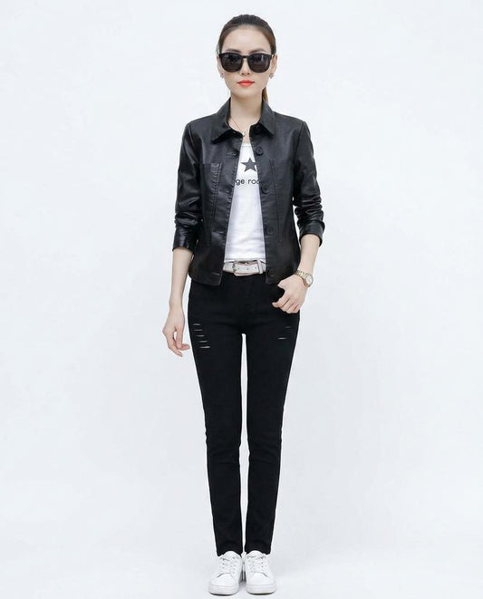 Nord Wear - Tiran | Button-Front Slim-Fit Leather Jacket Women