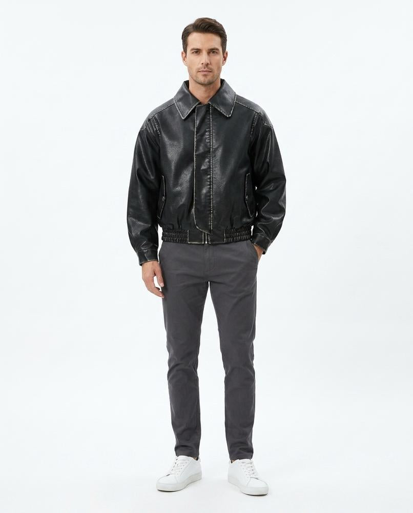 Nord Wear - Nohal | Washed-Look Zip-Up Leather Jacket Men