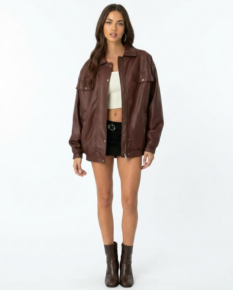 Nord Wear - Yonav | Oversized Zippered Leather Jacket Women