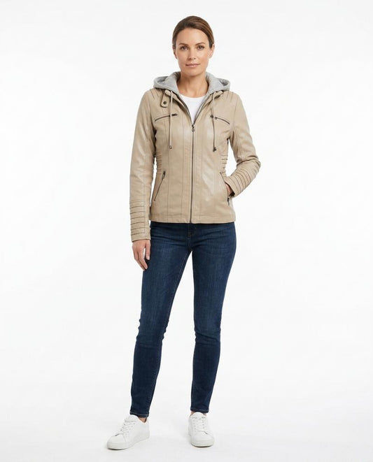 Nord Wear - Zemin | Hooded Fitted Leather Jacket Women