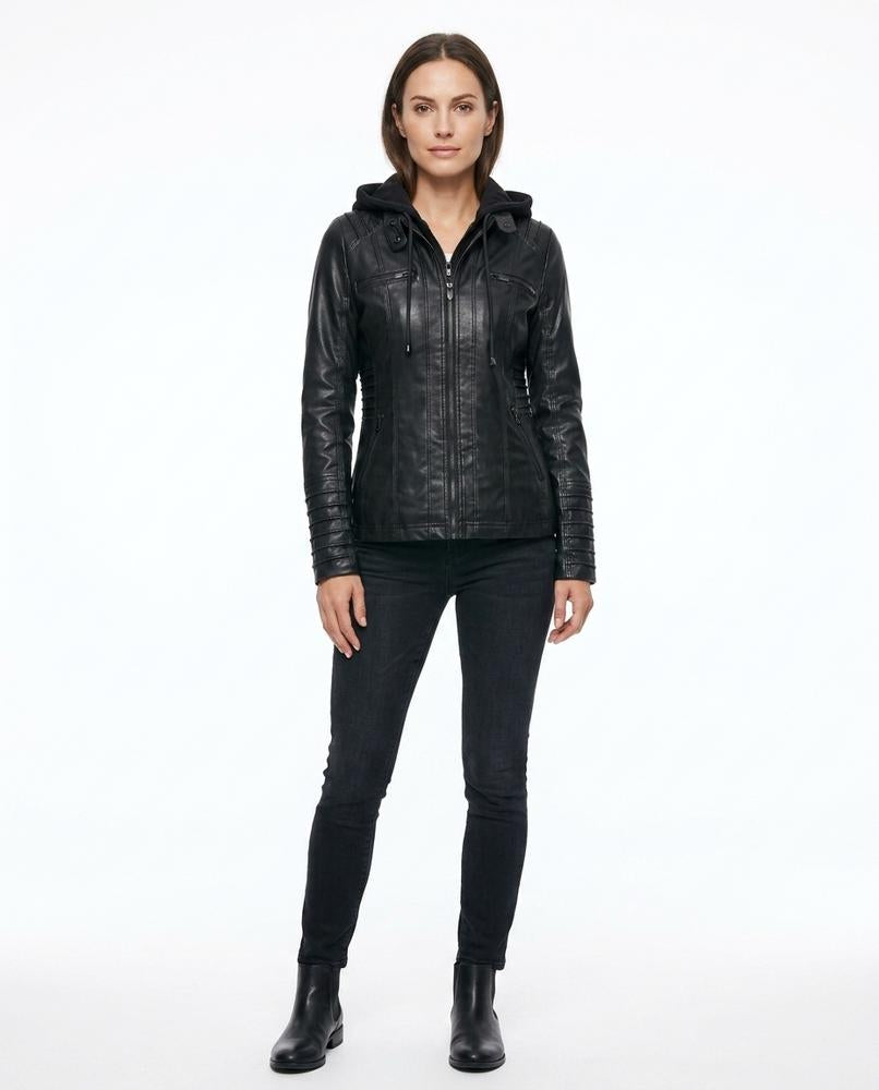 Nord Wear - Zemin | Hooded Fitted Leather Jacket Women