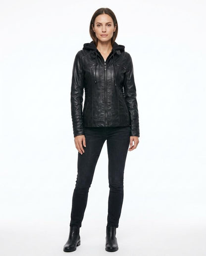 Nord Wear - Zemin | Hooded Fitted Leather Jacket Women