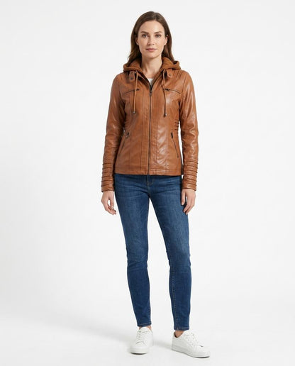 Nord Wear - Zemin | Hooded Fitted Leather Jacket Women