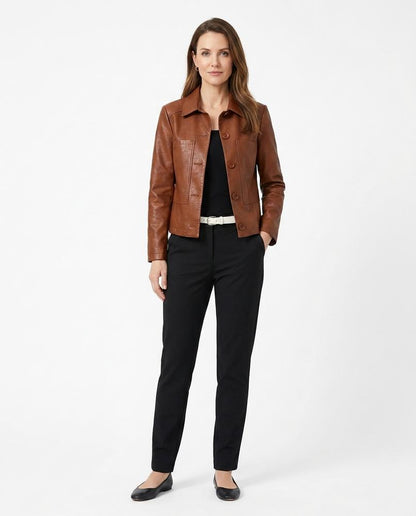 Nord Wear - Yosel | Button-Up Collared Leather Jacket Women