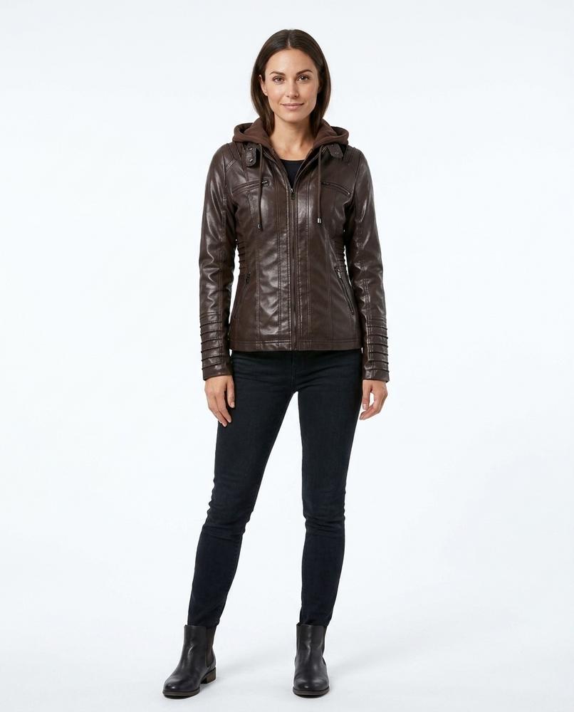 Nord Wear - Zemin | Hooded Fitted Leather Jacket Women