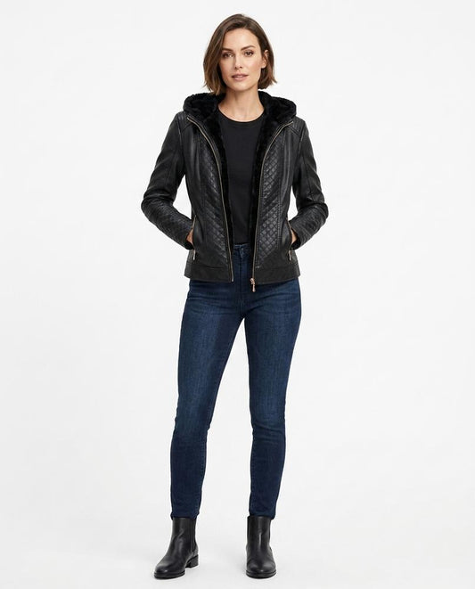 Nord Wear - Cator | Quilted Hooded Leather Jacket Women