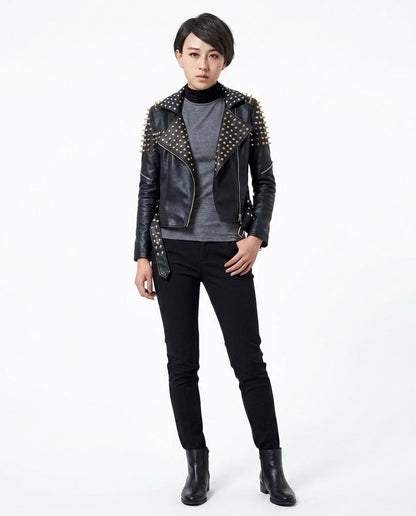 Nord Wear - Arlev | Studded Asymmetrical Leather Jacket Women
