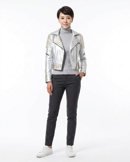 Nord Wear - Arlev | Studded Asymmetrical Leather Jacket Women