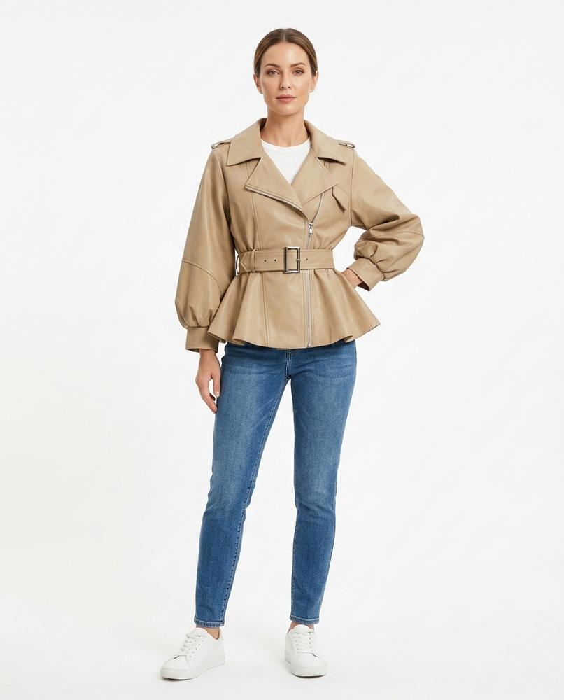 Nord Wear - Seran | Belted Peplum Leather Jacket Women