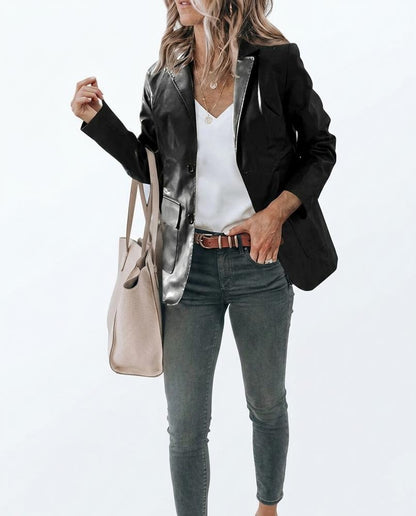 Nord Wear - Alrel | Faux Leather Single-Breasted Blazer Women