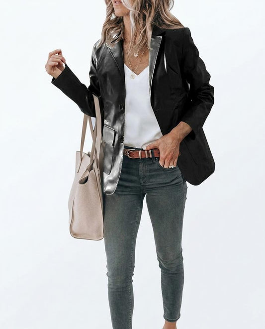 Nord Wear - Alrel | Faux Leather Single-Breasted Blazer Women