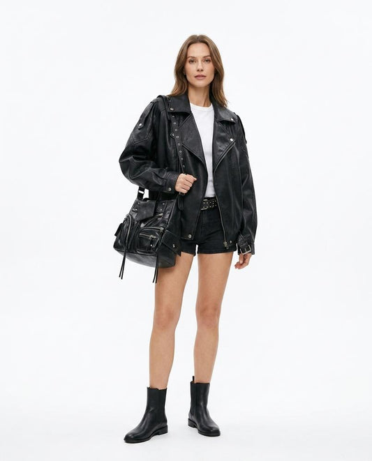 Nord Wear - Nital | Oversized Studded Leather Jacket Women