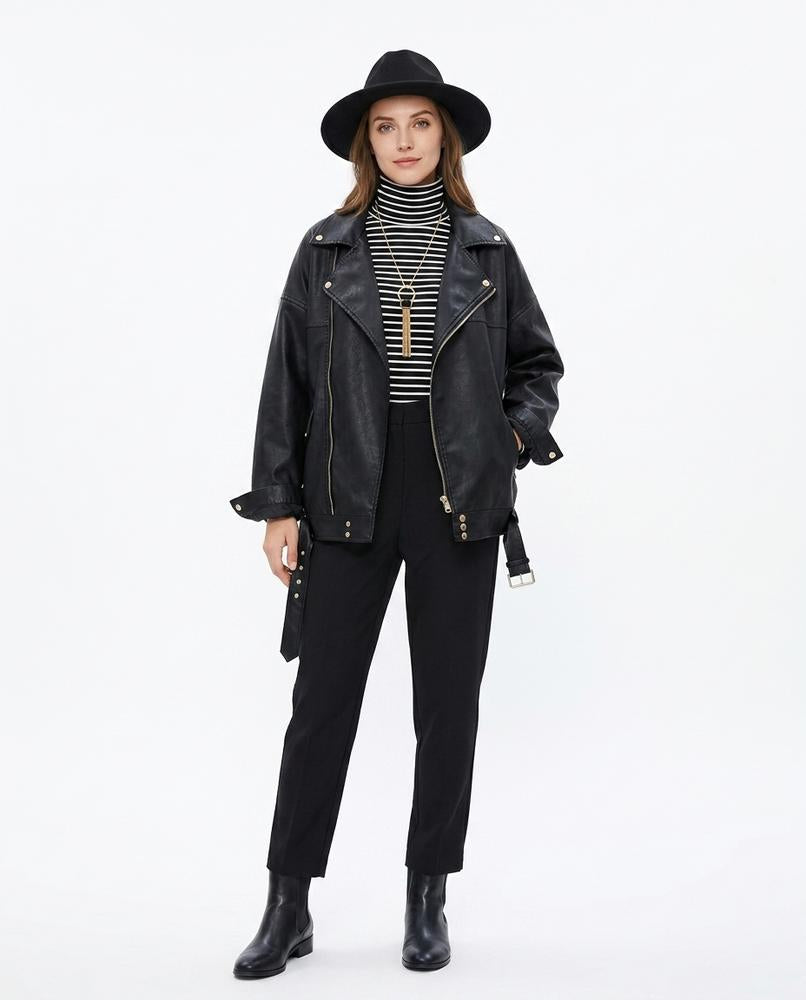 Nord Wear - Daral | Oversized Belted Leather Jacket Women