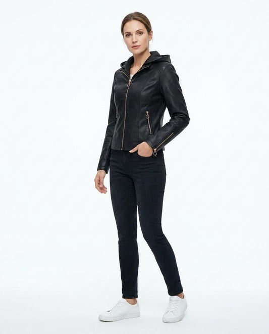 Nord Wear - Ronor | Hooded Fitted Leather Jacket Women