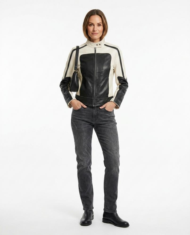 Nord Wear - Neser | Color-Block Fitted Leather Jacket Women