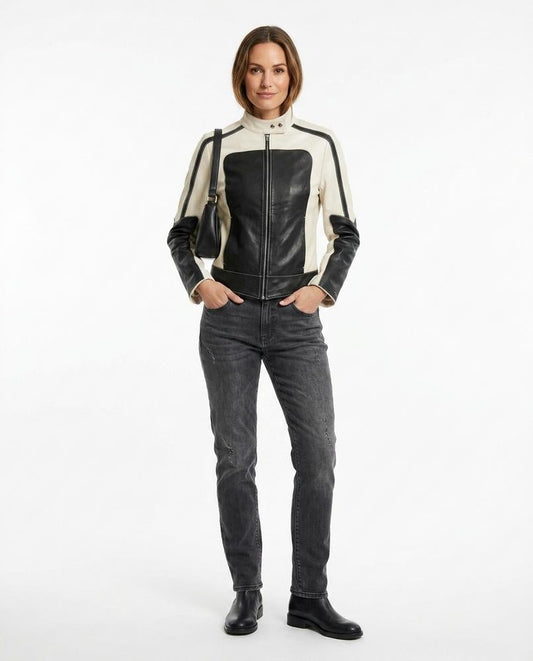 Nord Wear - Neser | Color-Block Fitted Leather Jacket Women